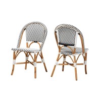 Black and White Weaving and Natural Brown Rattan 2Piece Bistro Chair Set