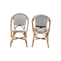 Black and White Weaving and Natural Brown Rattan 2Piece Bistro Chair Set