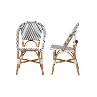 Black and White Weaving and Natural Brown Rattan 2Piece Bistro Chair Set