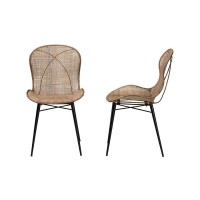 Sabelle Japandi Greywashed Rattan and Black Metal 2Piece Dining Chair Set