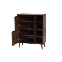 Keiran MidCentury Modern Walnut Brown Finished Wood 2Door Shoe Cabinet