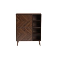 Keiran MidCentury Modern Walnut Brown Finished Wood 2Door Shoe Cabinet