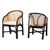 Baxton Studio Miranda Two-Tone Black And Natural Brown Rattan Dining Chair