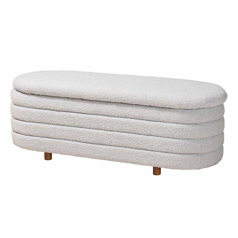 Baxton Studio Betiana Light Gray Boucle Fabric And Brown Wood Storage Bench