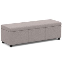 Simplihome Avalon 54 Inch Wide Contemporary Rectangle Extra Large Storage Ottoman Bench In Cloud Grey Polyester Linen Fabric, For The Living Room, Entryway And Family Room