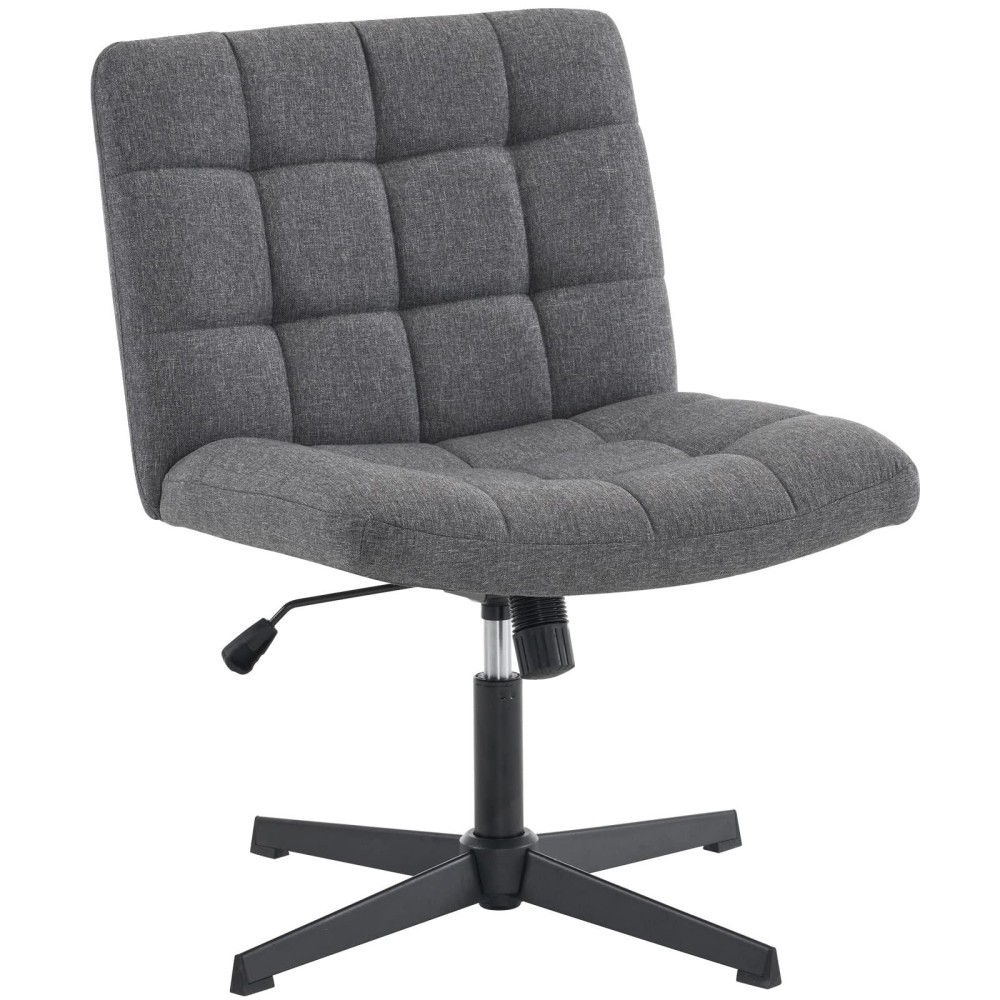 Furnimart Wide Armless Desk Chair No Wheels Mid Back Criss Cross Chair For Office Modern Swivel Cross Legged Chair Height Adj