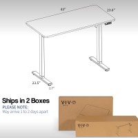 Vivo Electric Height Adjustable 43 X 24 Inch Memory Stand Up Desk, Dark Gray Solid One-Piece Table Top, White Frame, Standing Workstation With Preset Controller, 1B Series, Desk-Kit-1W4G