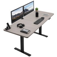 Vivo Electric Height Adjustable 71 X 30 Inch Memory Stand Up Desk, Dark Gray Table Top, Black Frame, Standing Workstation With Preset Controller, 1B Series, Desk-Kit-1B7G