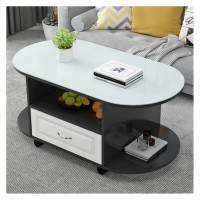 Coffee Table Oval Coffee Table On Wheels, 3 Tier Coffee Table with Storage Shelf and Drawers, Modern Living Room Coffee Table On Wheels Living Room Side Tables (Color : D)