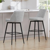 Chita Swivel Barstools Fsc Certified Upholstered Fabric Bar Stools Set Of 2 Metal Base 303 Seat Height White Multicolor