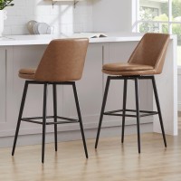 Chita Swivel Barstools Fsc Certified Upholstered Faux Leather Bar Stools Set Of 2 Metal Base 303 Seat Height Saddle Brown