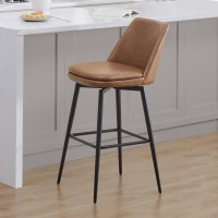 Chita Swivel Barstools Fsc Certified Upholstered Faux Leather Bar Stools Set Of 2 Metal Base 303 Seat Height Saddle Brown