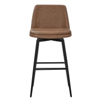 Chita Swivel Barstools Fsc Certified Upholstered Faux Leather Bar Stools Set Of 2 Metal Base 303 Seat Height Saddle Brown