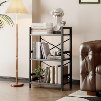 Homeiju Bookshelf 3 Tier Industrial Bookcase Metal Small Bookcase Rustic Etagere Book Shelf Storage Organizer For Living Room