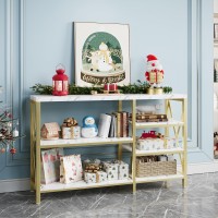 Modern Console Table, Gold Entryway Table, Faux Marble Sofa Table With Storage Shelves, Accent Table For Living Room, Entryway, Hallway, Foyer, Marble White