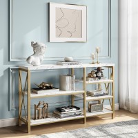 Modern Console Table, Gold Entryway Table, Faux Marble Sofa Table With Storage Shelves, Accent Table For Living Room, Entryway, Hallway, Foyer, Marble White