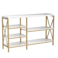 Modern Console Table, Gold Entryway Table, Faux Marble Sofa Table With Storage Shelves, Accent Table For Living Room, Entryway, Hallway, Foyer, Marble White