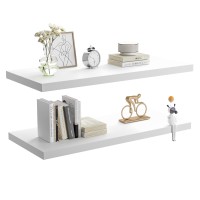 Jpnd Wall Shelf Of Set 2 White Floating Shelves 36 In W X 10 In D X 1 In H Wooden Floating Wall Shelf With Invisible Brackets