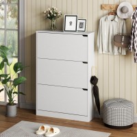 Bornoon Shoe Cabinet With 3 Flip Drawers Hidden Wood Shoe Cabinet Freestanding Shoe Storage Cabinet For Entryway Hallwaywhite