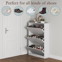 Bornoon Shoe Cabinet With 3 Flip Drawers Hidden Wood Shoe Cabinet Freestanding Shoe Storage Cabinet For Entryway Hallwaywhite