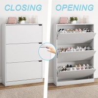 Bornoon Shoe Cabinet With 3 Flip Drawers Hidden Wood Shoe Cabinet Freestanding Shoe Storage Cabinet For Entryway Hallwaywhite