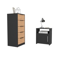 Depot E-Shop Patten 2 Piece Bedroom Set, Drawer Dresser And Nightstand, Black/Light Oak