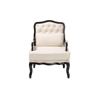 Dion Traditional French Cream Fabric and Wenge Brown Finished Wood Accent Chair