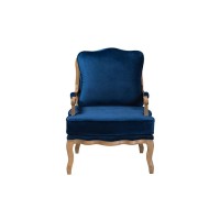 Traditional Navy Blue Fabric and French Oak Brown Finished Wood Accent Chair