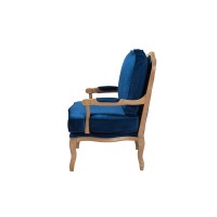 Traditional Navy Blue Fabric and French Oak Brown Finished Wood Accent Chair