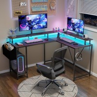 Eivanet 53Inch L Shaped Desk L Shaped Gaming Desk With Power Outlets & Led Lights  Computer Desk With Monitor Stand & Storage Bag  Home Office Desk Corner Desk With Hooks  Easy To Assemble  Grey Oak