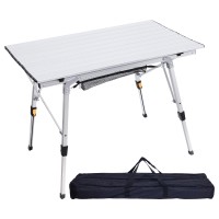 Erytlly Folding Camping Table, Outdoor Portable Picnic Table With Adjustable Legs, Lightweight Aluminum Beach Table With Roll Up Table Top And Mesh Layer, For Backyards, Bbq And Party