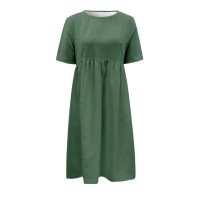Womens Summer Casual Dress 2023 Short Sleeve Crew Neck Midi Dress Vacation Beach Solid Color Sundress With Pockets
