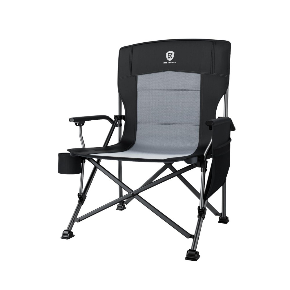 Ever Advanced Oversized Folding Camping Chair, Heavy Duty Lawn Chair With Side Pockets, Portable Collapsible Quad Chair For Outside, Support Up To 500Lbs, Black