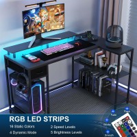 Eivanet 47 Inch Gaming Desk With Power Outlet Led Light Reversible L Shaped Desk L Shaped Desk With Hook Monitor Stand Co