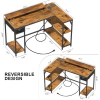 Eivanet 47 L Shaped Computer Desk With Led Light And Power Outlet Reversible L Shaped Desk With Monitor Stand And Drawer Gam