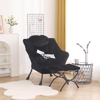 Welnow Lazy Chair With Ottoman Modern Lounge Accent Chair With Armrests And A Side Pocket Leisure Sofa Chair Set Reading Chai