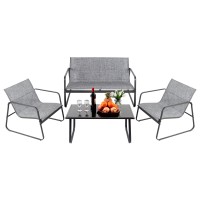 Dumos 4 Pieces Patio Furniture Set Outdoor Patio Conversation Sets Poolside Lawn Chairs With Glass Coffee Table Porch Furniture