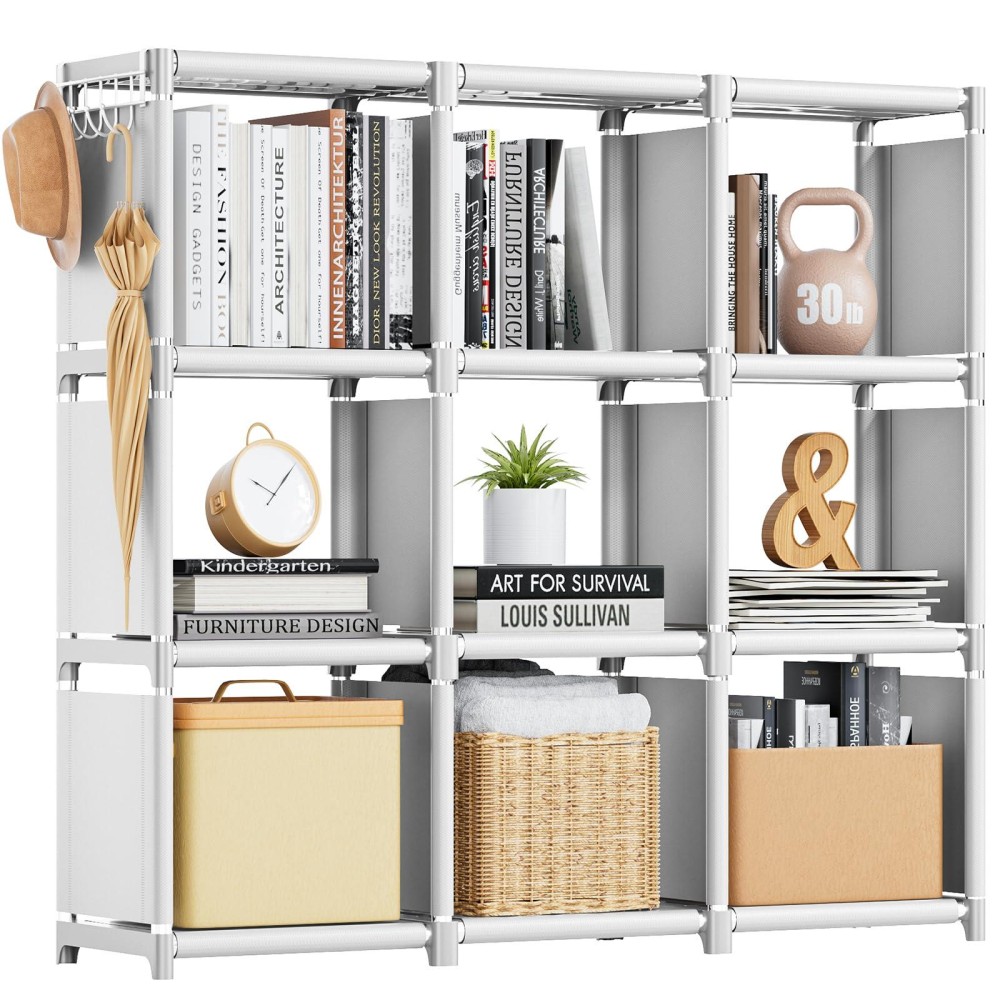 Mavivegue Book Shelf, 9 Cube Storage Organizer, Diy Bookcase, Metal Cube Bookshelf,Tall Book Case For Bedroom, Living Room,Office,Closet Storage Organizer, White Cubicle Storage Rack