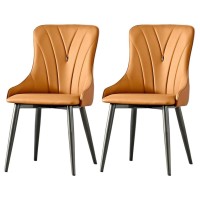 Amenas Kitchen Micro Fiber Leather Dining Chairs Set Of 2 Kitchen Lounge Counter Table Chairs Household Desk Chair Living Room Side Chair (Color : Orange)