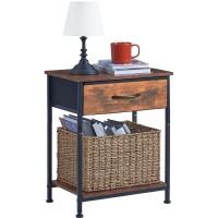 Somdot Nightstand, Bedside Table End Table For Bedroom Nursery Living Room - Removable Fabric Drawer, Open Storage Shelf, Sturdy Steel Frame, Durable Wood Top - Rustic Brown Wood Grain Print
