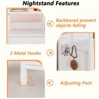 Furologee Nightstands Set 2, End Table With 2 Fabric Drawers, Bedside Table With 2 Hooks, Open Wood Shelf Side Sofa Table For Bedroom/Living Room/Hallway/White