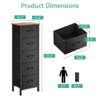 Aodk Dresser For Bedroom With 5 Storage Drawers 48 Tall Dresser Chest Of Drawers Fabric Dresser With Sturdy Steel Frame Blac