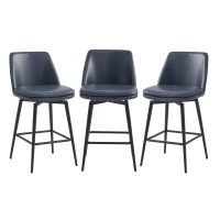 Chita Counter Height Swivel Barstools Fsc Certified Upholstered Faux Leather Bar Stools Set Of 3 Metal Base 272 Seat Heigh