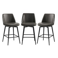 Chita Counter Height Swivel Barstools Fsc Certified Upholstered Faux Leather Bar Stools Set Of 3 Metal Base 272 Seat Heigh