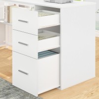 Hsh White L Shaped Desk With Drawers Shelves Large Home Office Corner Computer Desk With Storage File Cabinet Modern Metal Woo