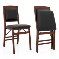 Giantex Folding Dining Chairs Set Of 2, Foldable Wood Kitchen Chairs With Padded Seat, Solid Wood Frame, Max Load 400 Lbs, No Assembly Easy To Store Wooden Dining Chairs For Apartment, Small Space