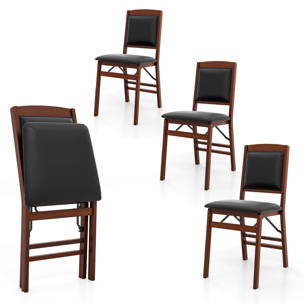 Giantex Folding Dining Chairs Set Of 4, Foldable Wood Kitchen Chairs With Padded Seat, Solid Wood Frame, Max Load 400 Lbs, No Assembly Easy To Store Wooden Dining Chairs For Apartment, Small Space