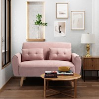 Shintenchi Small Modern Loveseat Couch Sofa, Mid Century Fabric Upholstered 2-Seat Sofa Couch Love Seats Furniture For Small Space,Living Room,Studio,Apartment With 2 Pillows, Pink