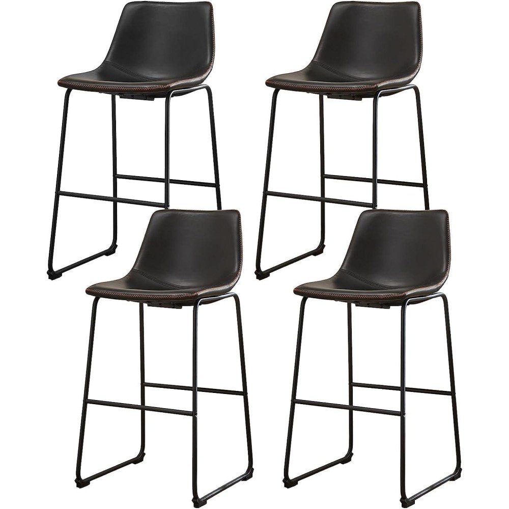 Sweetcrispy Counter Height Bar Stools Set Of 4 Modern Counter Stool Faux Leather Barstools With Back 26 Inch Seat Height Islan