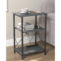 Yusong Small Side Table With Charging Station, Slim End Table For Narrow Space In Living Room,3 Tier Skinny Nightstand Bedside Table With Usb Ports & Outlets For Bedroom, Dark Grey